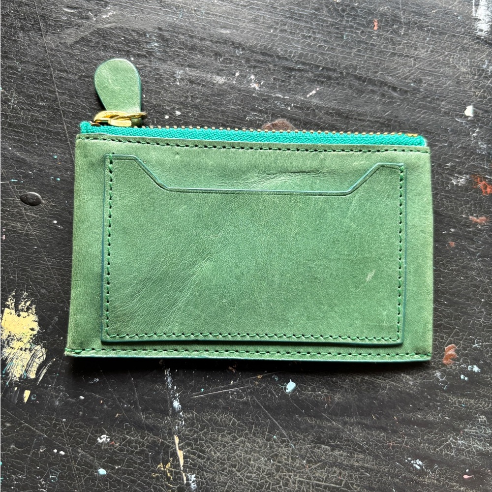 j. crew green genuine leather credit card wallet